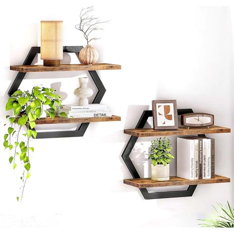 2 Pièces Étagère Murale,Étagères murales en Bois,DIY Déco Tablette Flottante, pour Maison,Salon,Chambre à Coucher,Bureau,Salle de Bain,Cuisine (Noir)
