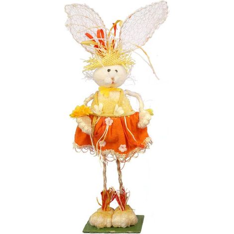 Coniglietto di sisal per Pasqua, decorazione arancione, 38 cm. (1/2)
