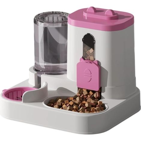 Dispensador automático de comida y agua 2 en 1, bebedero automático para perros y gatos pequeños y medianos, gran capacidad (rosa) (1/5)