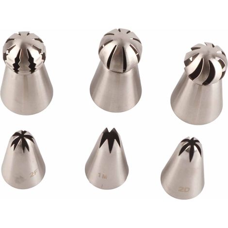 Set mit 6 Edelstahl-Tüllen zum Dekorieren von Kuchen und Cupcakes (1/5)