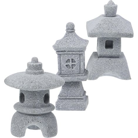 de 3 statues de pagodes japonaises en pierre pour jardin zen (1/5)
