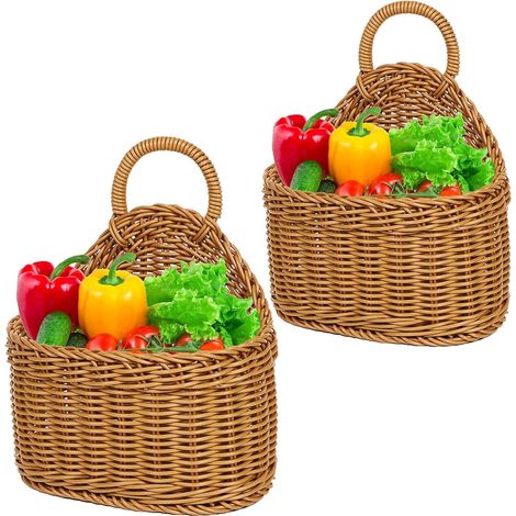 2 Pièces Panier de Rangement Suspendu en Osier, Suspendu Paniers de Fruits, Panier Suspendu Cuisine en Osier, Petits Paniers en Osier Suspendus, Panier à Oignons Mural pour La Cuisine (1/5)