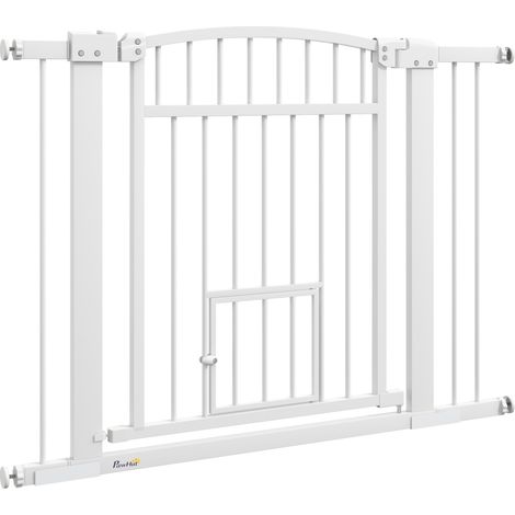 Barrière de sécurité chien double verrouillage montage par pression ou perçage largeur 76-104 cm blanc (1/5)
