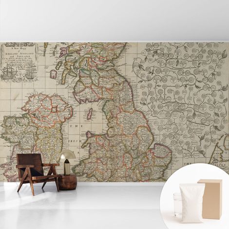 Papier peint intissé pour salon chambre à coucher peint imprimé pour mur - Colle incluse gratuite Carte historique 416x254 cm (1/5)