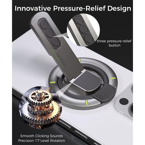 Geeignet für MagSafe，Handyhalterung mit 360°-Drehung，ausklappbarem Ständer und Silikon-Fingerring，Kompatibel mit allen Handys (Schwarz)
