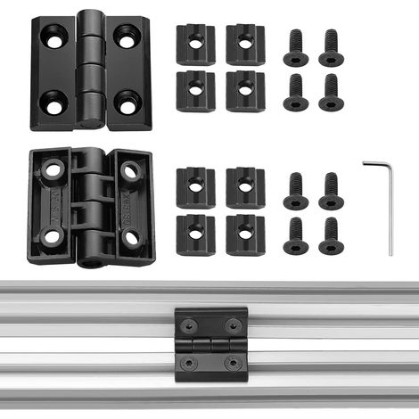 Lot de 2 charnières M6 profilés en aluminium série 3030 fente 8 mm charnière pliante en alliage de zinc avec rainure, vis, charnière profilée en aluminium pour imprimante 3D DIY (noir) (1/5)