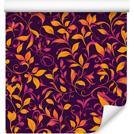 Papel pintado con intrincado estampado floral en tonos ciruela y burdeos, 50x1000 cm. (1/5)