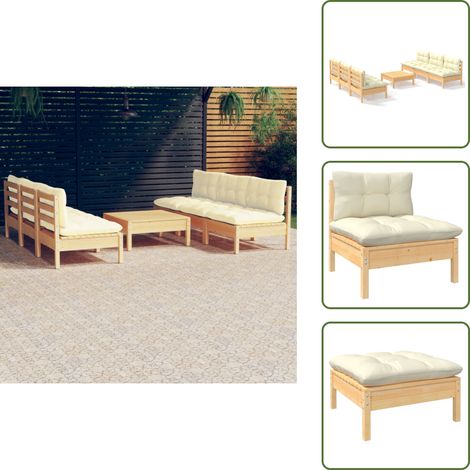 Salon de jardin 7 pcs avec coussins crème bois de pin - Salon De Jardin - Mobilier De Jardin - Ensemble De Jardin - Meubles De Terrasse - Chaise Longue (1/5)
