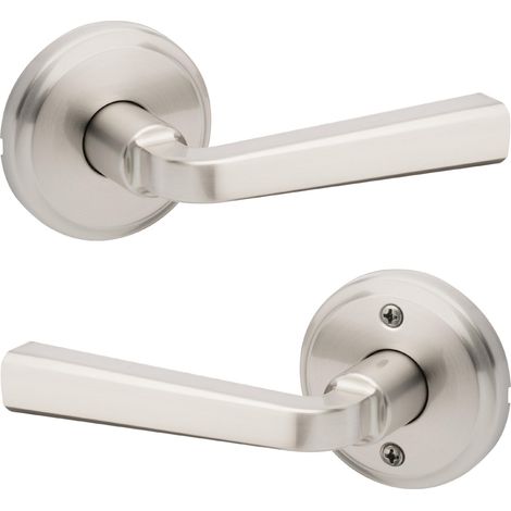 Poignée de porte intérieure de passage Levier pour portes de placard et de couloir Poignée réversible non verrouillable Nickel satiné avec protection (1/5)