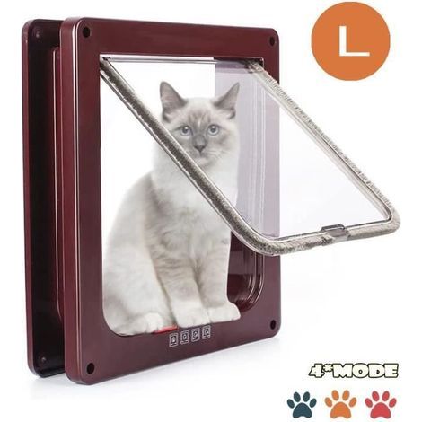 (Pulsante rosso + blu-marrone) Sportello per cani e gatti, Sportello per gatti con serratura controllabile, Sportello per gatti con tunnel nascosto, Facile da installare - Marrone L (1/4)