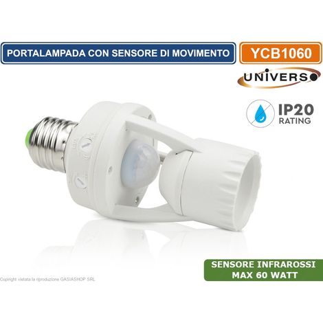 UNIVERSO YCB1060 PORTALAMPADA ADATTATORE CON SENSORE DI MOVIMENTO PER LAMPADINE E27 MAX 60W (1/4)