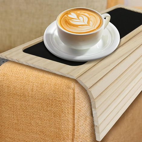 Bandeja plegable de madera + soporte de tela, para guardar bebidas/aperitivos/revistas/portátil. (1/5)