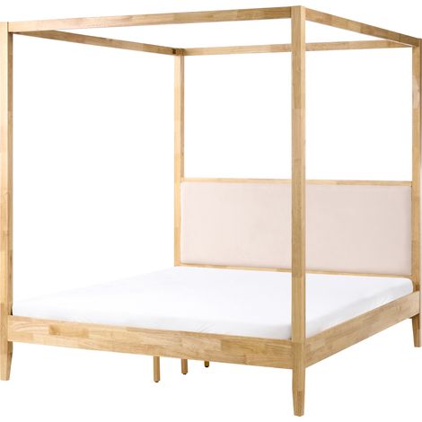 Cama con dosel minimalista de madera 160 x 200 cm cabecero tapizado beige marrón claro Haillicourt (1/5)