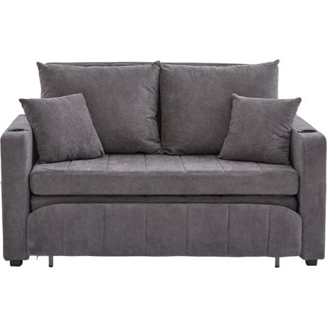 Canapé multifonction en tissu, canapé-lit dépliable, utilisable comme canapé ou lit, avec poches de rangement sur les accoudoirs, charge USB et porte-gobelets (chenille grise)