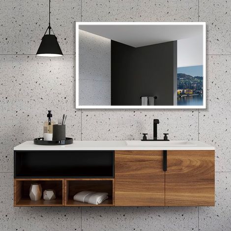 Espejo de baño cuadrado con iluminación frontal Modelo SWISS 100x80