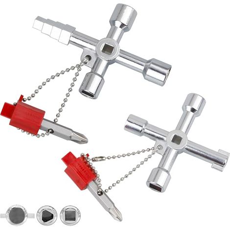 Clé Universelle, Clé Utilitaire Multifonction, Clef Triangle, Clés Carrées, Clé en Croix pour Armoires Electriques, Compteur Électrique, Radiateur, Ascenseurs (1/2)