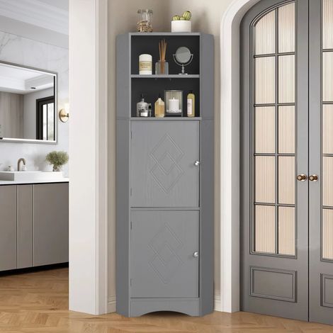 MODFU Mobile bagno, mobiletto a terra, colonne da bagno con 2 vani portaoggetti e 2 ante per cucina soggiorno, grigio (1/5)