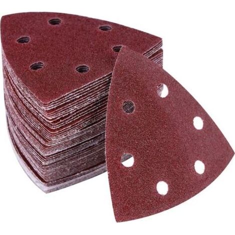 Lot de 100 Feuilles Abrasives Triangulaires 90x90mm avec 6 Trous pour Ponceuse Delta – Grain Oxyde d'Aluminium pour Ponçage du Bois, Métal et Plastique (1/5)