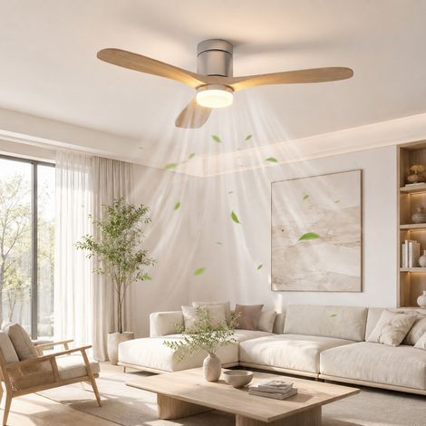 Ventilateur de plafond 52 pouces avec LED, 3 pales effet bois, moteur DC silencieux, 6 vitesses, télécommande