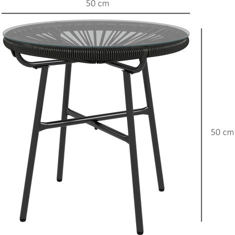 Table de jardin style bohème, table d'appoint d'extérieur, rotin PE, verre trempé, résistante aux intempéries, 50 cm x 50 cm x 50 cm, noire (1/5)