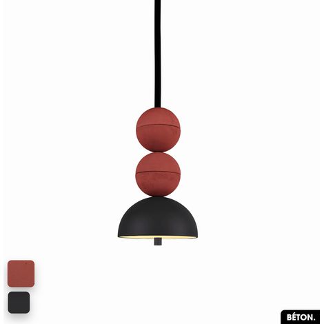 Lampe de suspension en béton - BOSFOR CONCRETE TERRE ROUGE - NOIR 2 BALLES LED 14W (1/3)