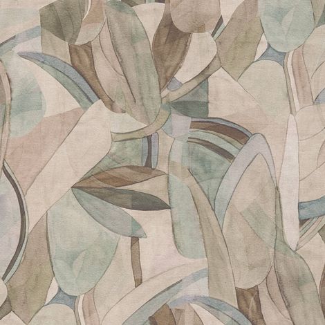 Papel pintado gráfico Profhome 782151 papel pintado vinílico estampado en caliente tejido non tejido liso con dibujo abstracto mate gris pardo-beige azul pastel verde luminoso 5,33 m2