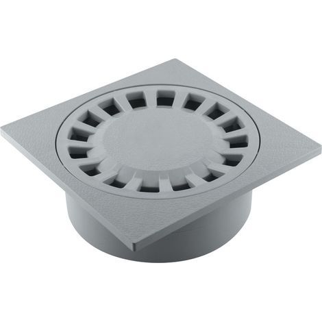 Fitt – Siphon de cour 200x200mm sortie verticale Ø63/80/100 gris – Garde d'eau anti-odeurs – Panier amovible pour nettoyage facile (1/2)