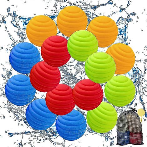 Lot de 16 ballons à eau réutilisables, ballons en silicone auto-scellants à remplissage rapide pour enfants et adultes, jeux d'eau en extérieur et fêtes à la piscine (1/5)
