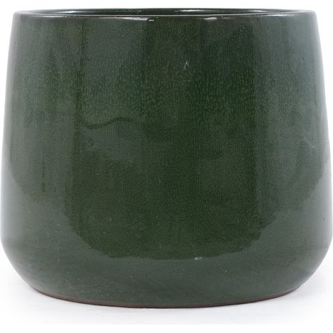Set de 4 macetas de cerámica esmaltada verde oscuro con orificios de drenaje (1/5)