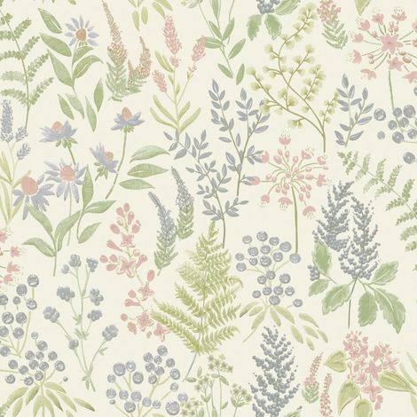 Cream Pink Floral Sprig Wallpaper Holden Flower Natural Yellow Green Botanical (1/4)