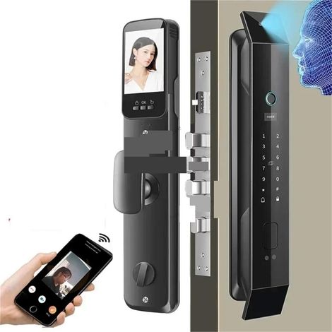 Serrure Intelligente à Reconnaissance e 3D, Ouverture de Porte sans Contact, Serrure Intelligente Automatique avec caméra, Sonnette vidéo WiFi, contrôle par Application(24 240Mortise) (1/5)