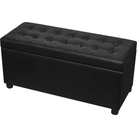 Banquette coffre capitonnée similicuir noir Mouby 87 cm