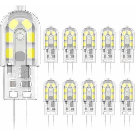 Ampoule LED G4 2W, ampoules halogènes équivalentes 20W, blanc froid 6000k, 200Lm, 12x SMD, 12V AC/DC-lot de 10 [Classe énergétique A+] (1/4)