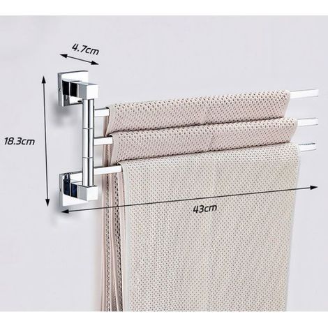 Porte serviette 3 bras pivotants mural finition chrome brillant acier inoxydable durable fixation invisible pour salle de bain (1/3)