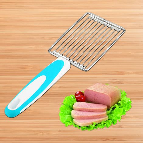 Coupe-viande en acier inoxydable pour jambon, fruits, tomates, outils de cuisine pour aliments mous (bleu) (1/5)