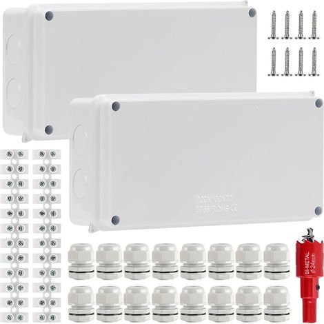 2pcs Boîte De Dérivation, Boitier Electrique, Boite Etanche Electrique Exterieur, Boîte De Jonction Résistante Aux Intempéries, IP65 Pour Raccordement Sécurisé Des Câbles(200 x 100 x 70 mm,Blanc) (1/5)