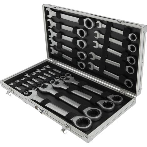 Jeu de clés à cliquet, acier chrome-vanadium, mécanisme de précision, Argent (1/2)