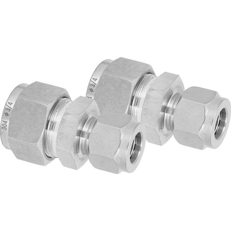 Adaptateurs de compression pour tubes, droits, en acier inoxydable 304, avec double bague de serrage et réduction, 1/2"-3/4". (1/5)