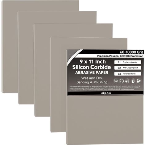 Lot de 6 feuilles de papier abrasif grain 3000 - 22,9 x 27,9 cm - Dos flexible importé - Abrasif en carbure de silicium noir - Pour le travail du bois, l'automobile (1/5)
