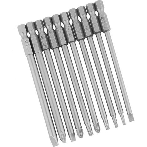 Ensemble de 10 embouts de tournevis magnétiques BST à tige hexagonale de 100 mm (1/4") (plat + croix, étoile de sécurité) (1/5)