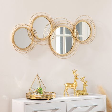 Set de 4 miroirs muraux ronds en métal doré, décoration murale élégante OKWISH (1/5)
