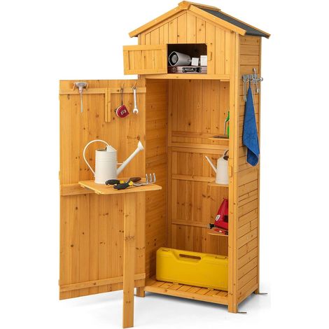Armoire de Jardin en Bois avec Table et Porte Pliables - Résistant aux intempéries - Abri à Outils avec 8 Crochets - Abri en Bois avec Toit à Pente - Abri de Jardin (1/5)