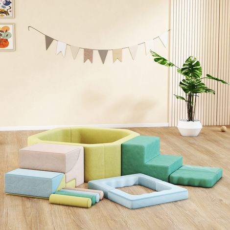 Baby-Motorikkurs, Baby-Motorikmodul mit Bällebad, waschbarer Bezug, 160 x 137,5 x 30 cm, mehrfarbig