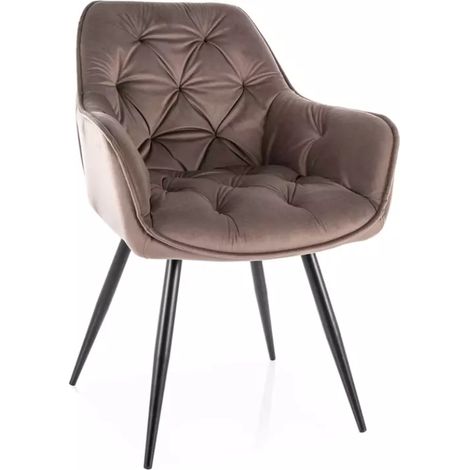 Chaise velours cappuccino et pieds métal noir style épuré moderne LUNOI (1/5)