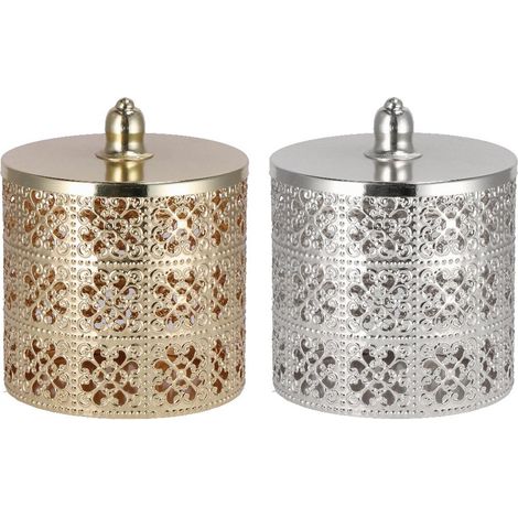 1 Pezzo Barattolo Decorativo in Metallo Oro o Argento 13,5 cm 2 Colori (1/3)