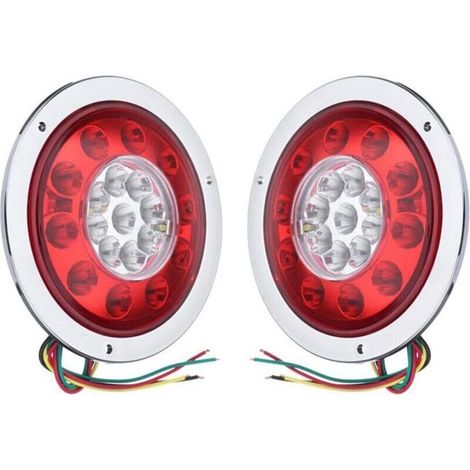 Juego de 2 luces traseras redondas de 19 LED, luces de freno, luces de posición ámbar y rojo para camión, remolque, camión, intermitentes, luz de freno 10-30 V (plateadas)
