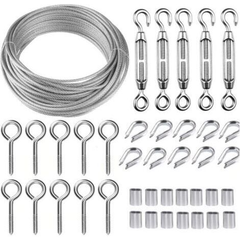 Kit de cble mtallique en acier inoxydable de 30.5 m avec tendeur de fil robuste M5, kit de rouleau de fil de clture, kit de garde-corps de cble, tendeurs de fil de jardin pour plantes grimpan