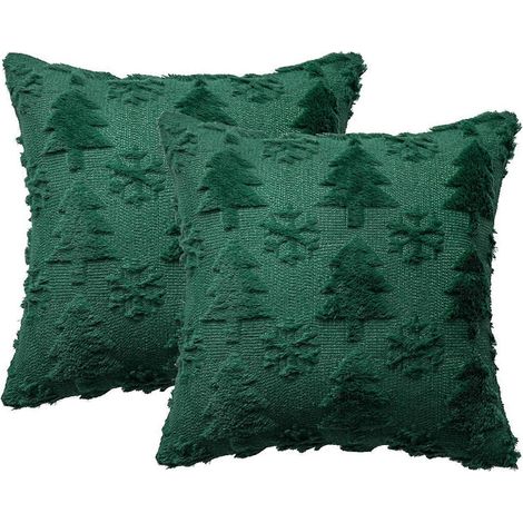 Kissenbezüge mit grünem Weihnachtsbaummotiv, weicher Plüsch