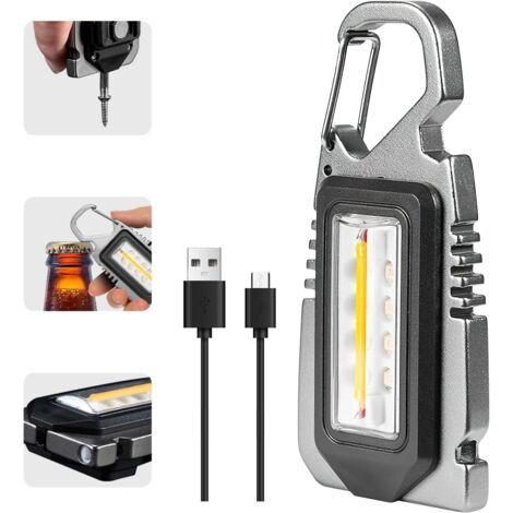 Multifonction Keychain Emergency LED Light: Mini lampe de poche porte-clés rechargeable étanche portable LED lampe de travail avec décapsuleur pour le camping, la réparation de l'éclairage d'urgence [ (1/3)