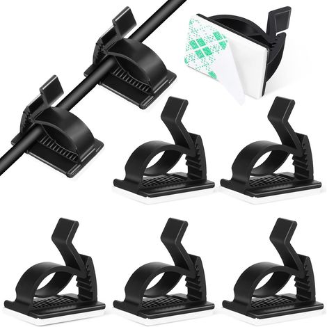 10pcs Clips de Câble Auto-adhésifs en Plastique Noir, Serrage Câble Portable pour Organisation et Gestion des Fils Bureau la Maison (1/5)